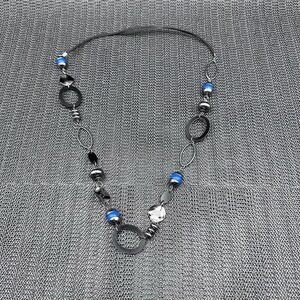 VTG Boho Style Long Statement Necklace Electric Black & Blue